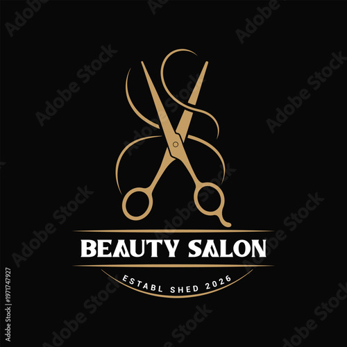Beauty salon logo with gold scissors