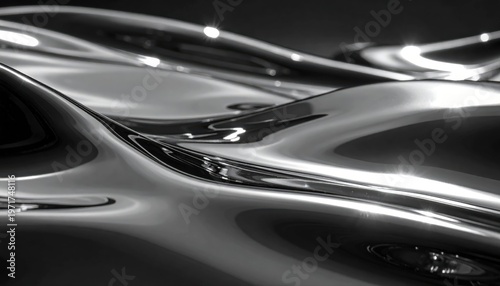wavy Close up texture of liquid shiny metal in silver gray color with highlights and shimmers, Liquid metallic texture