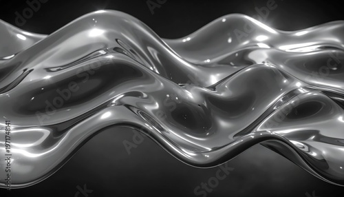 wavy Close up texture of liquid shiny metal in silver gray color with highlights and shimmers, Liquid metallic texture