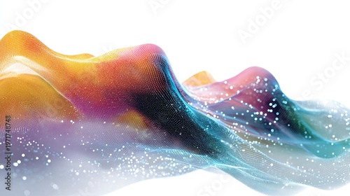 Vibrant, flowing abstract digital art with glowing particles and gradient colors