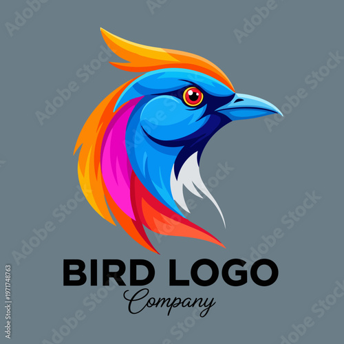 Vibrant and dynamic multi-colored bird head logo design representing creativity, freedom, and a modern brand identity with a stylized artistic flair