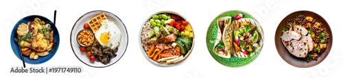 Φωτογραφία PNG Colorful, diverse, delicious, plated, meals on transparent background
