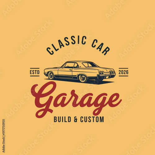 Retro Classic Car Garage Logo Emblem - Vintage Auto Repair Service