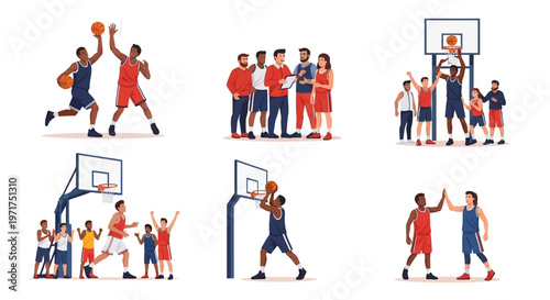 Basketball players celebrating victory, team sports, competition, and active lifestyle