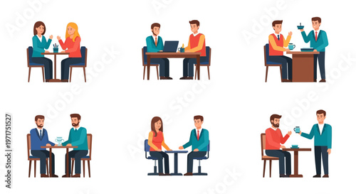 Business Meeting And Casual Conversation In Cafe And Office