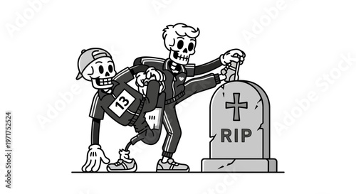 Skeleton dancing on grave humorous.
