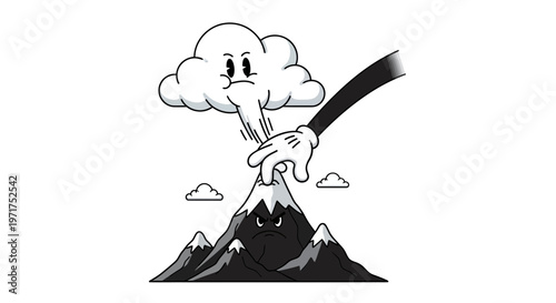 Smiling Volcano Erupting with Smoke.