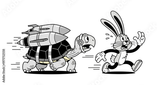 Tortoise and Hare Cartoon Characters Running.