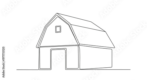 Minimalist Barn Outline Drawing, Simple Farm Building Icon, Rural Architecture Line Art