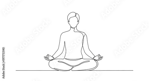 Meditating Person, Lotus Pose, Mindfulness, Zen, Yoga, Calm, Single Line Drawing