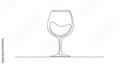 Minimalist Line Art of a Wine Glass with Red Wine