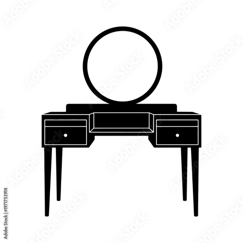 Modern makeup vanity, dressing table, beauty station, black silhouette