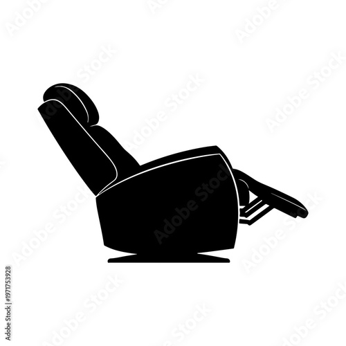 Recliner chair, reclining chair, black silhouette, vector icon, furniture