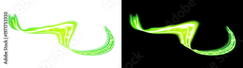 Dynamic Green Glowing Abstract Wave Line with Transparent and Black Backgrounds