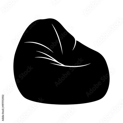 Black beanbag chair, modern minimalist furniture, home decor, interior design element, vector illustration