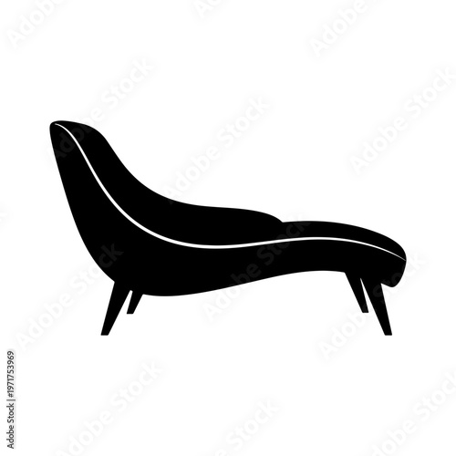 Modern chaise lounge, black furniture, minimalist decor, interior design element, vector illustration