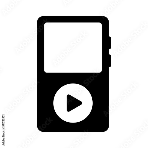 Black and white MP3 player icon, music player symbol, audio device, play button
