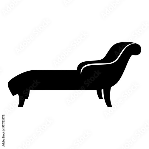 Black chaise lounge, modern sofa, minimalist furniture, home decor icon