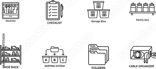 A collection of organized storage solutions for a clutter-free home or office