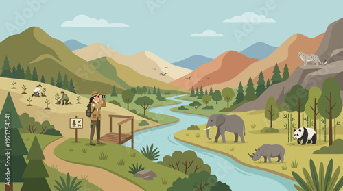 Scenic Landscape with Wildlife and Mountain Views