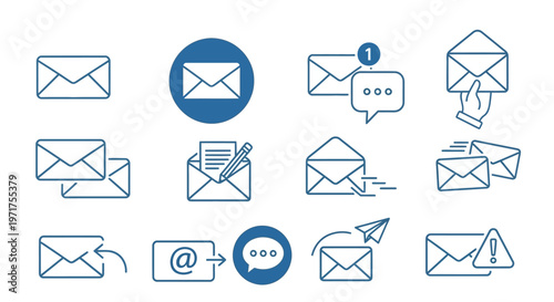 Email and Messaging Vector Icon Set for Digital Communication and Online Correspondence Concepts