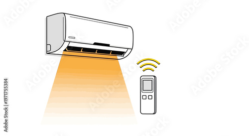 Climate control system with remote control operating to produce warm air flow indoors