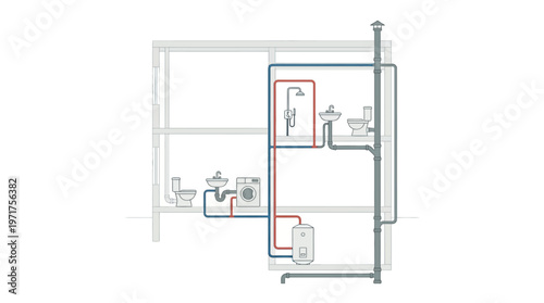 Residential Plumbing System Diagram - Detailed Water Supply and Drainage Schematic