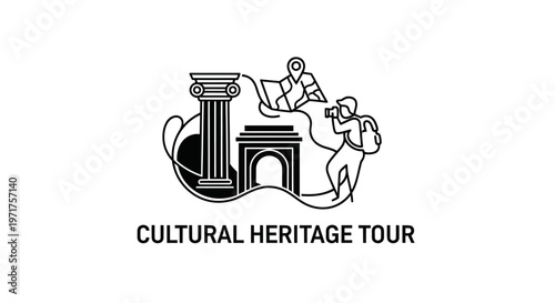 Cultural Heritage Tour Icon: Tourist Photographing Ancient Archway and Column
