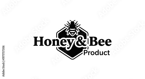 Honey & Bee Product Logo - Bee Emblem with Hexagon Shape and Text