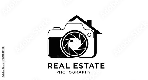 Real Estate Photography Logo: Camera and House Icon