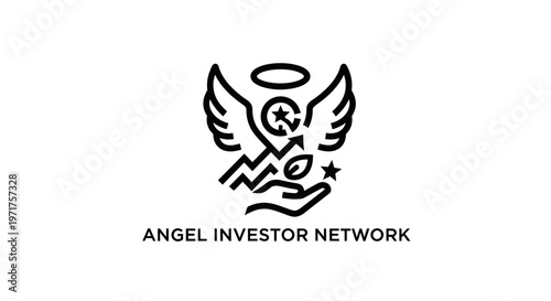 Angel investor network logo: wings, halo, growth chart, leaf, hand, star