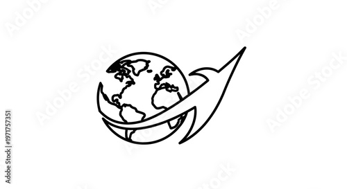 Global travel logo, airplane trajectory around the world, business aviation concept
