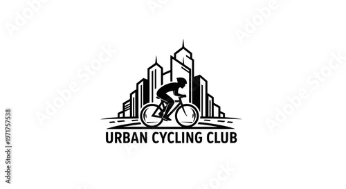 Urban Cycling Club Logo: Cyclist Silhouette Against City Skyline