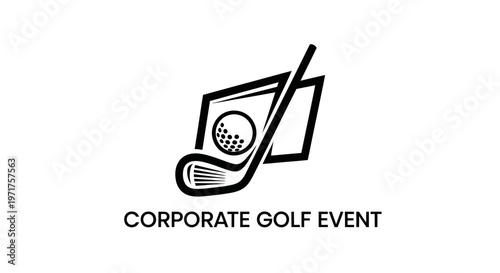 Corporate Golf Event Logo with Golf Club, Ball, and Flag