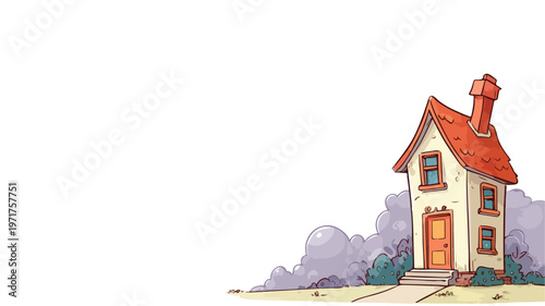 Colorful Playful Cartoon House Vector Illustration with Copy Space Background