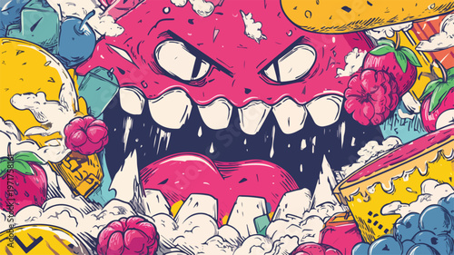 Delicious Bitten Cartoon Style Poster Design Vector for Food Promotion