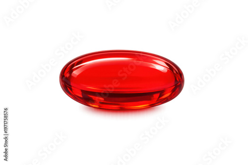 Red gel capsule medication health supplement concept