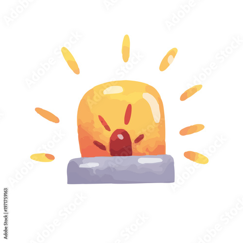 Siren vector illustration, hand drawn watercolor painting style, alarm siren, flashing siren light emergency alert, fire alarm or police siren vector