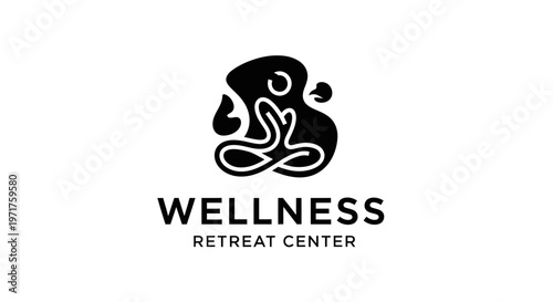 Logo for Wellness Retreat Center with Meditating Figure and Abstract Shapes