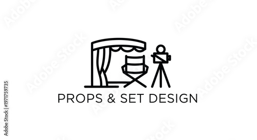 Film Set Props and Set Design Icon: Director's Chair, Camera, Stage