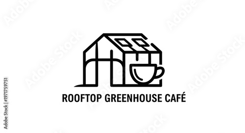 Rooftop Greenhouse Cafe Logo - Modern Line Art Icon