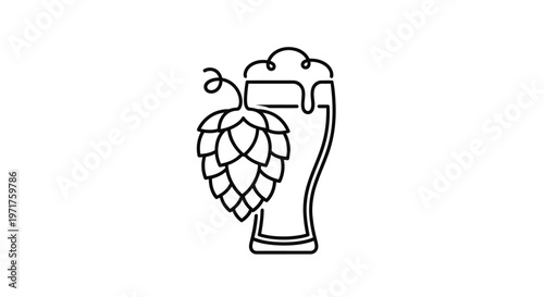 Beer Glass with Hops Icon - Minimalist Line Art Illustration