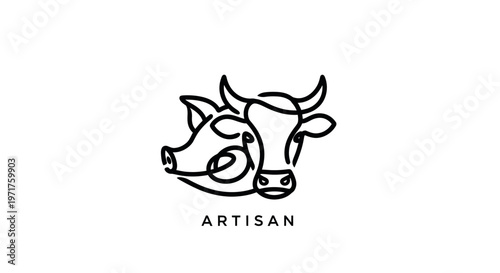 Artisan Meat Logo: Pig and Cow Head Outline
