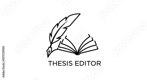 Feather Pen Writing on Open Book, Thesis Editor Logo