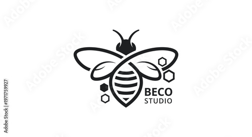 Stylized Bee Logo with Hexagons and Text