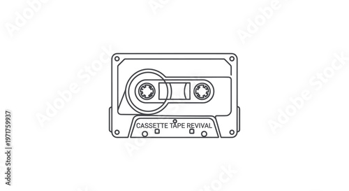 Retro cassette tape line art illustration