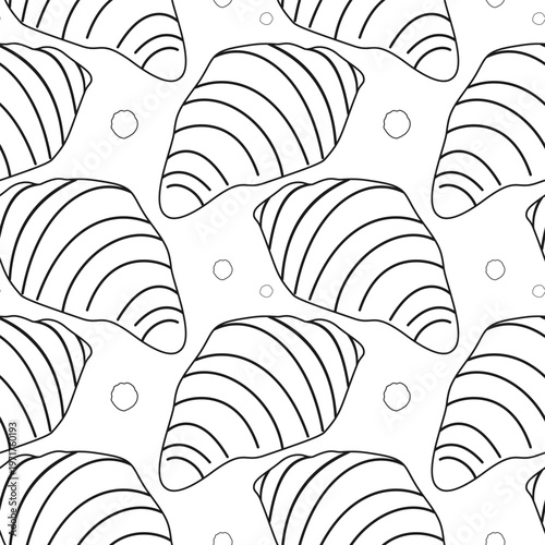 Outline Croissant and crumbs Seamless Pattern bakery food clipart Minimalistic Food Backdrop design. Isolated Vector illustration Food Poster Media post or promo banner background, leaflet, label, tag