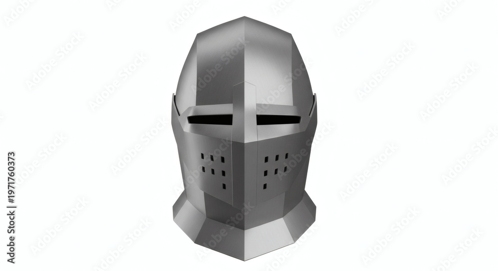 Fototapeta premium Medieval Silver Knight Helmet with Visor and Ventilation Holes