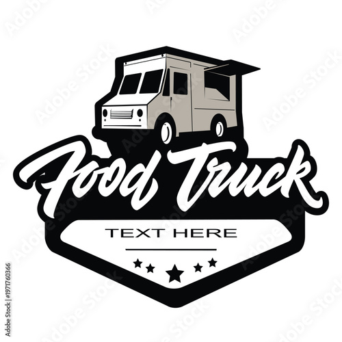 Illustration logo for a food truck business, featuring truck graphics and text