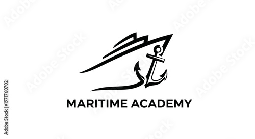 Maritime Academy Logo: Ship silhouette with anchor on white background